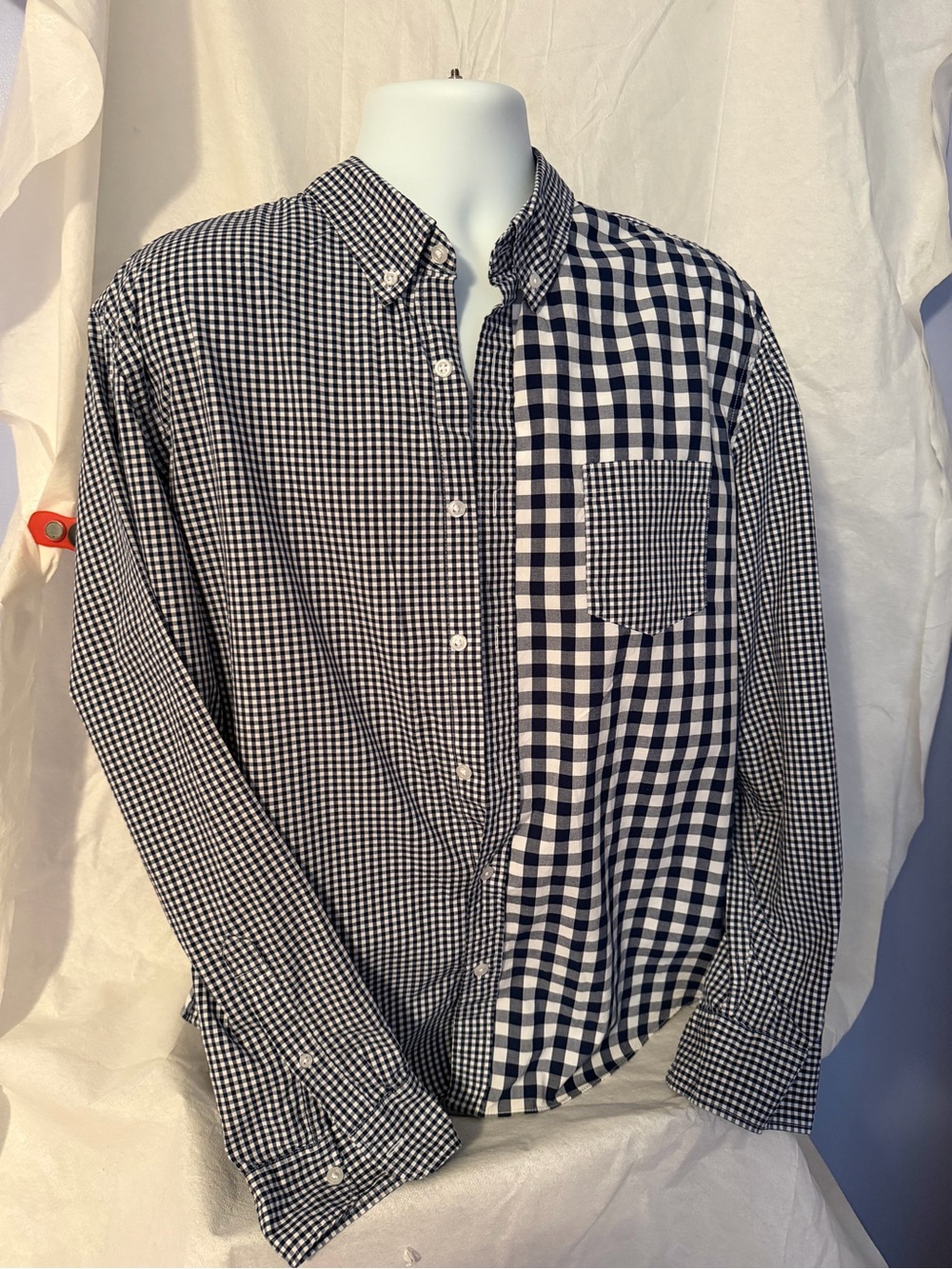 J. Crew Men's Navy and White Mixed Gingham Button-Down Shirt
